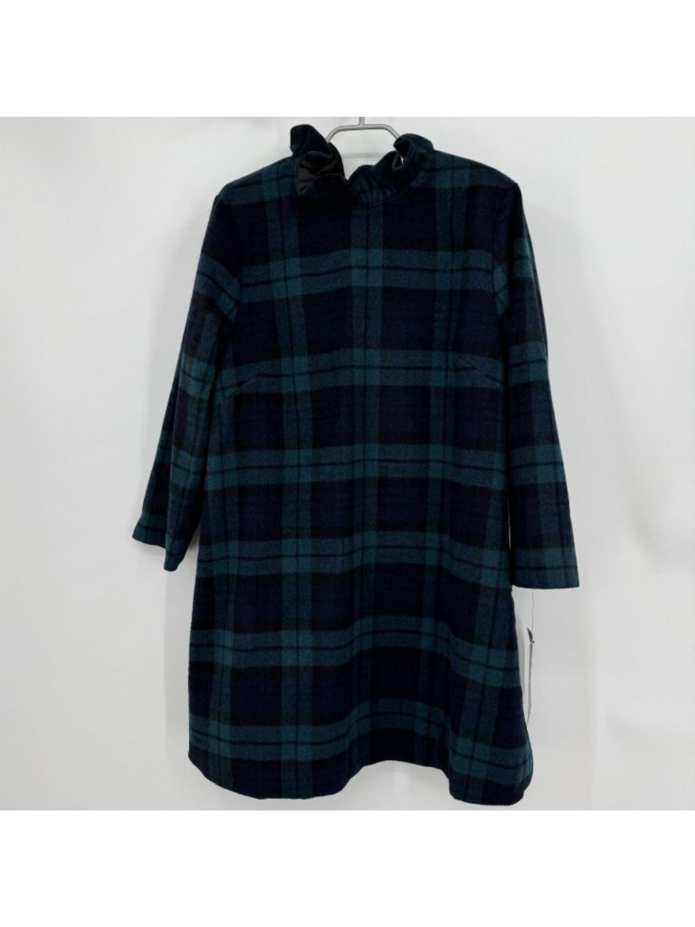 Tuckernuck Blackwatch Plaid Daphne Dress XL Ruffle Collar Bow Back Wool Blend
